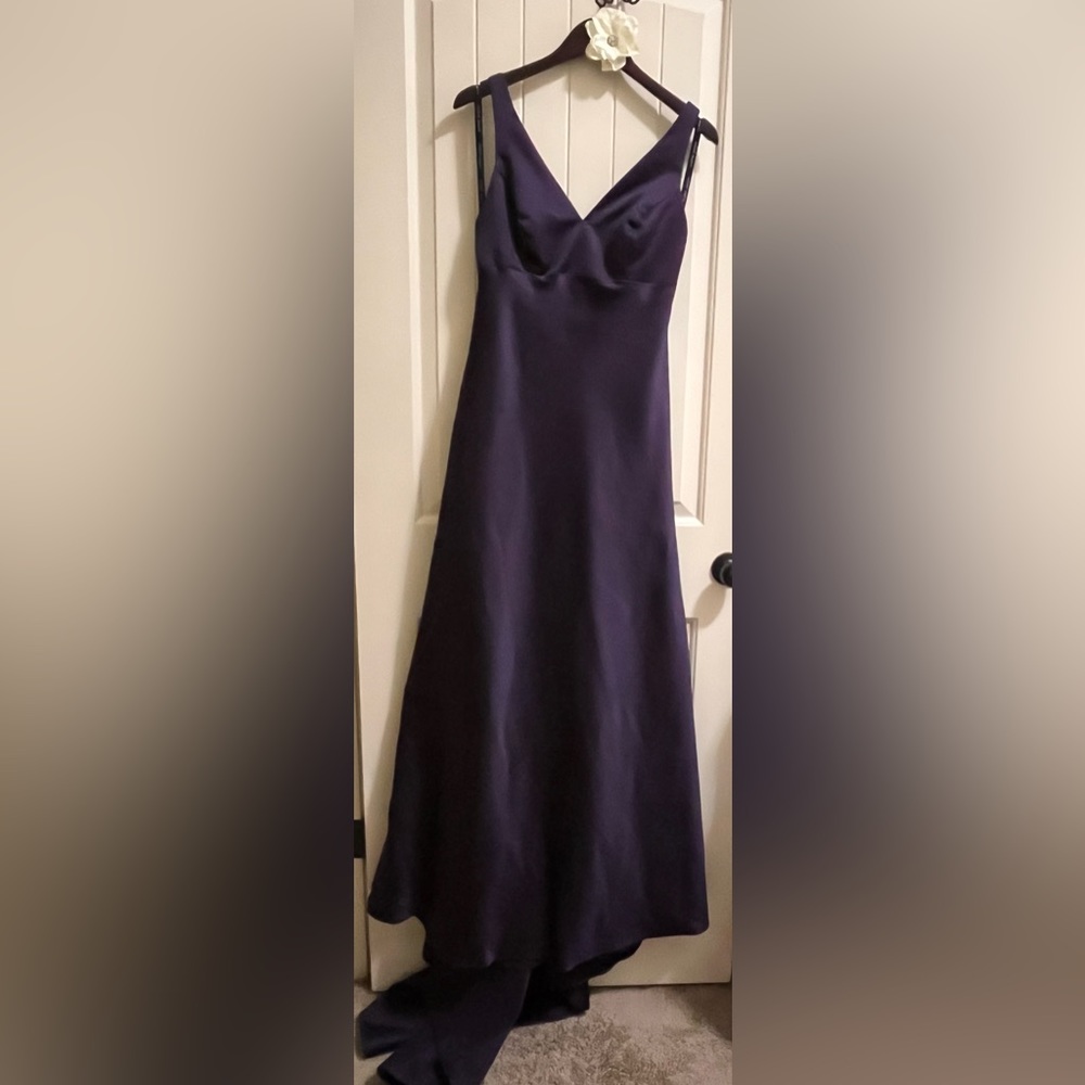 Art Deco Satin Open Back Deep Purple Formal Prom Wedding Bridesmaid - Picture 4 of 13